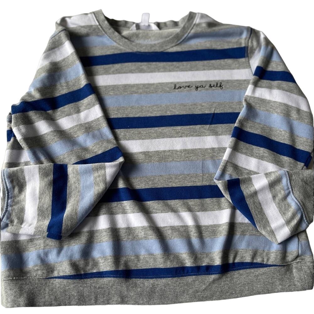POPSUGAR Striped Long Sleeve "Love Ya Self" Top Large